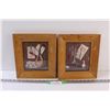 Image 1 : (2) Vintage Worm Wood Frames w/ Pictures - 10" x 11"