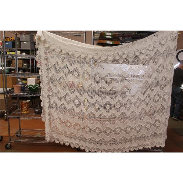 White Crochet Double Size Bedspread - Good Condition
