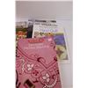 Image 2 : Pink Round Table Cloth & Napkins Set, (8) Off-White Large Napkins, Various Sewing & Quilting Books