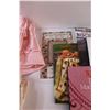 Image 3 : Pink Round Table Cloth & Napkins Set, (8) Off-White Large Napkins, Various Sewing & Quilting Books