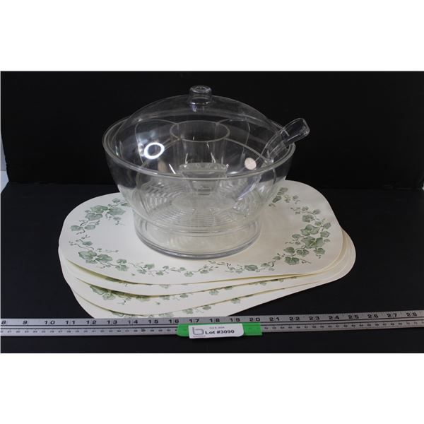 Veggie & Fruit Plastic Cooling Tray (Ice) w/ Tongs & (4) Placemats