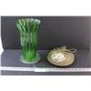 Image 1 : Water Canteen & Green Glass Vase (Missing Coloring as pictured) - 11" Tall
