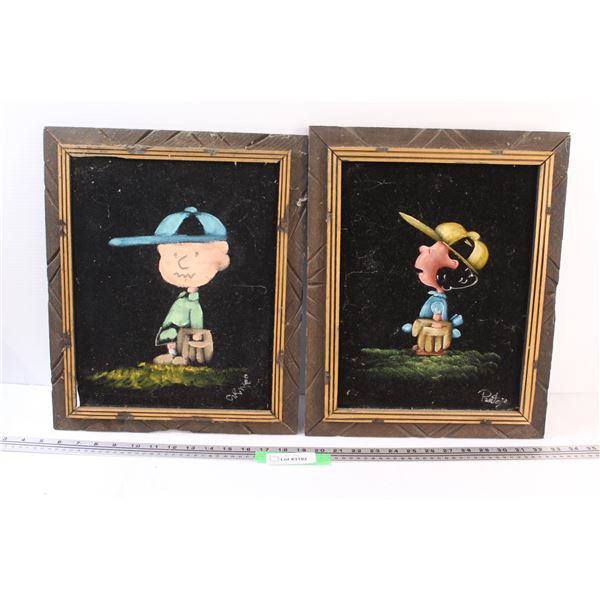 (2) Peanuts Characters Velvet Paintings: 13" x 16"