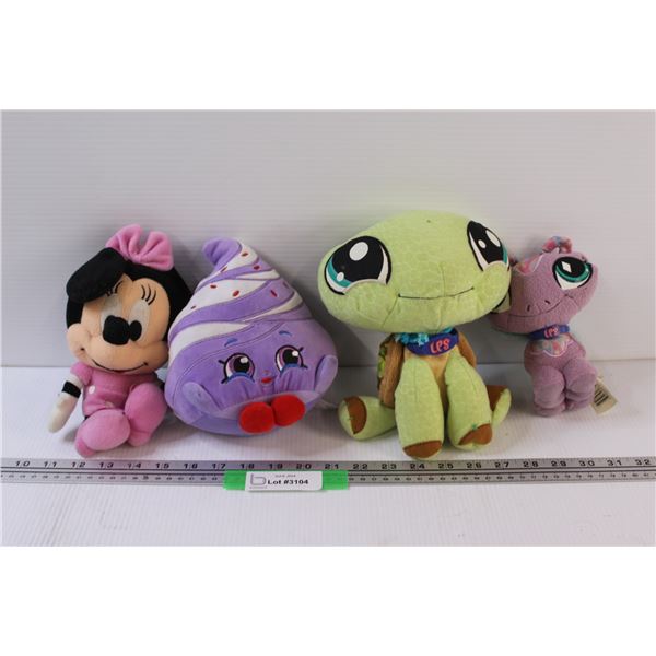 (4) Stuffies: (2) Littlest Pet Shop & Minnie Mouse & Shopkins