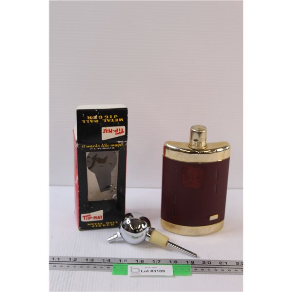 Tip-Mat Brand Metal Ball Jigger & Flask - Some Wear