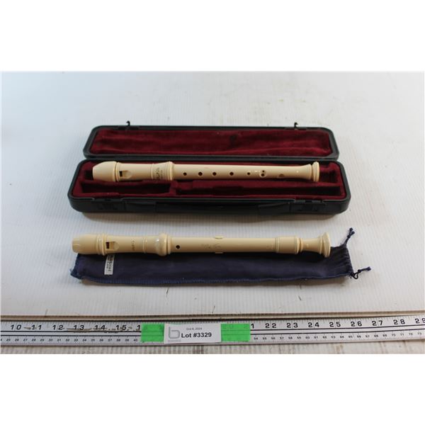 (2) Aulos Recorders with Cases