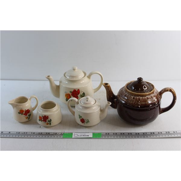 (3) Ceramic Tea Pots and Cream & Sugar Set