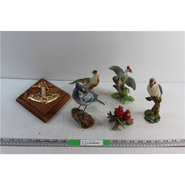 Assorted Birds Decorations and Wooden Anchor Shaped Thermometer/Key Holder