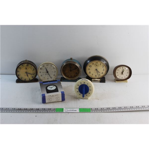 (5) Vintage Alarm Clocks - Westclox & Homecrest - As Is, Quartz Alarm Clock and Hydrience Kitchen Ti