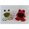 Image 4 : (2) Ceramic Frog Scrubby Holders - Juicer (has chip) - Tin Cup - Pink Coca-Cola Glass