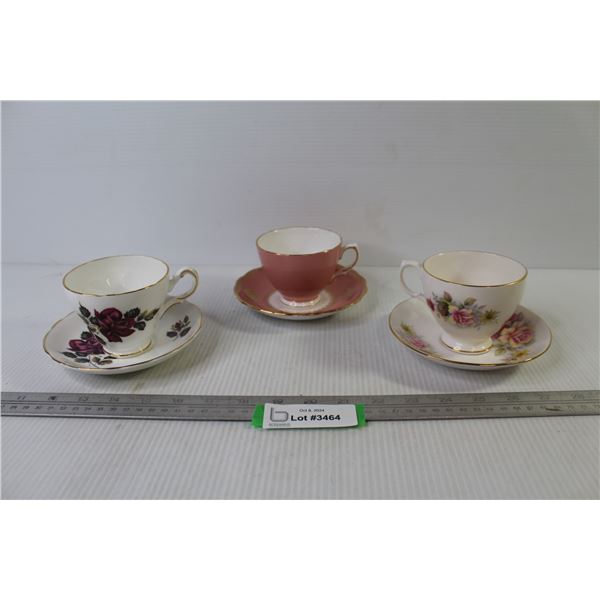 (3) Tea Cups w/Saucers - Queen Anne - Grosvenor - Colclough