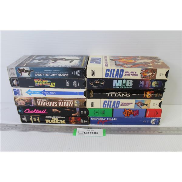 (12) VHS Tapes - Back to The Future 111 - Men in Black - Austin Powers - Cocktail - The Rock - Gilad