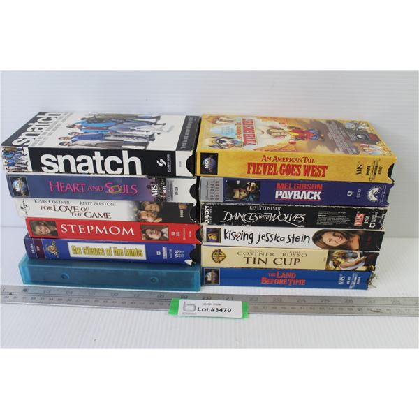 (12) VHS Tapes - Fievel Goes West - Stepmom - Payback - Tin Cup - Dances With Wolves - Heart & Souls