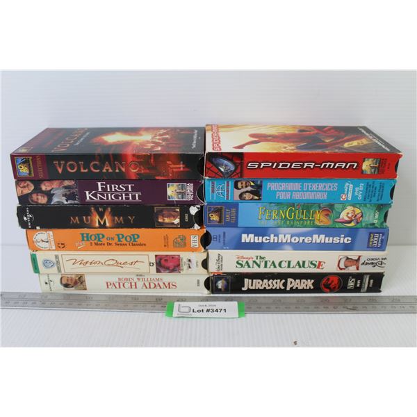 (12) VHS Tapes - Spiderman - Fern Gully - Hop on Pop - The Mummy - First Nighty - Jurassic Park