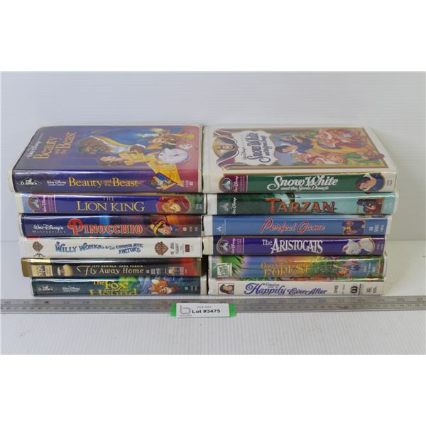 (12) VHS Tapes - Snow White - Tarzan - The Lion King - Pinocchio - Beauty & The Beast - Once Upon a 