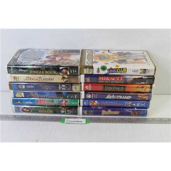 (12) VHS Tapes - The Baby Sitters Club - Lady & The Tramp - Pinocchio - The Jungle Book - The Sawn P