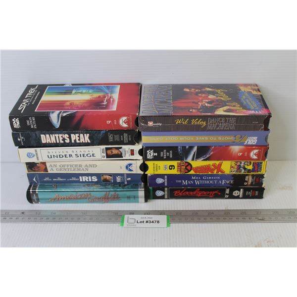(12) VHS Tapes - Blood Sport - X-men - Iris - Under Siege - Dante's Peak - Star Trek 2