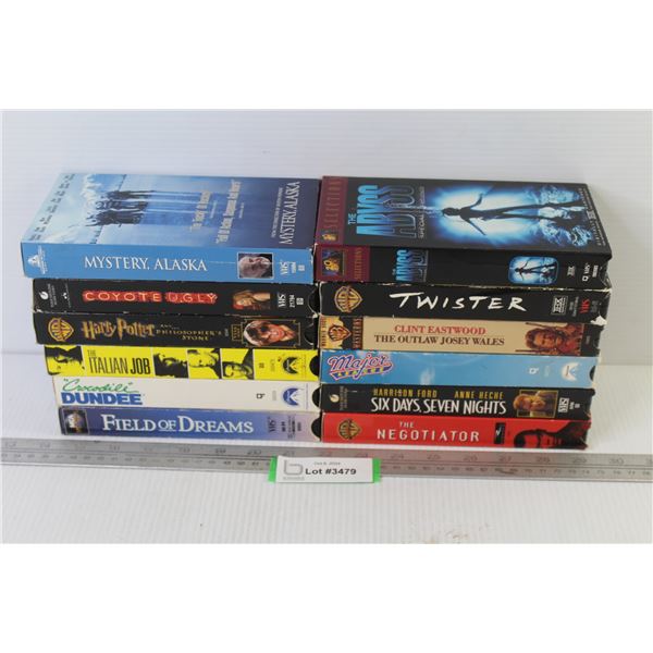 (12) VHS Tapes - Josey Wales - Twister - Crocodile Dundee - Field of Dreams - Harry Potter - Major L
