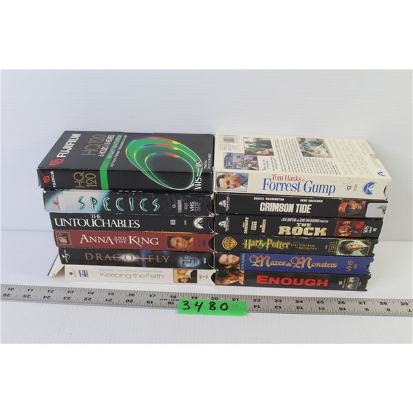 (12) VHS Tapes - Harry Potter - Keeping The Faith - Untouchables - Species - Dragonfly - The Rock