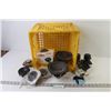(12) Assorted Small Speakers in Plastic Crate