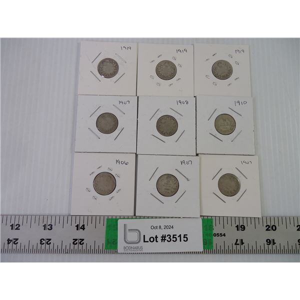 (9) Pre 1920 Canadian Silver Dimes