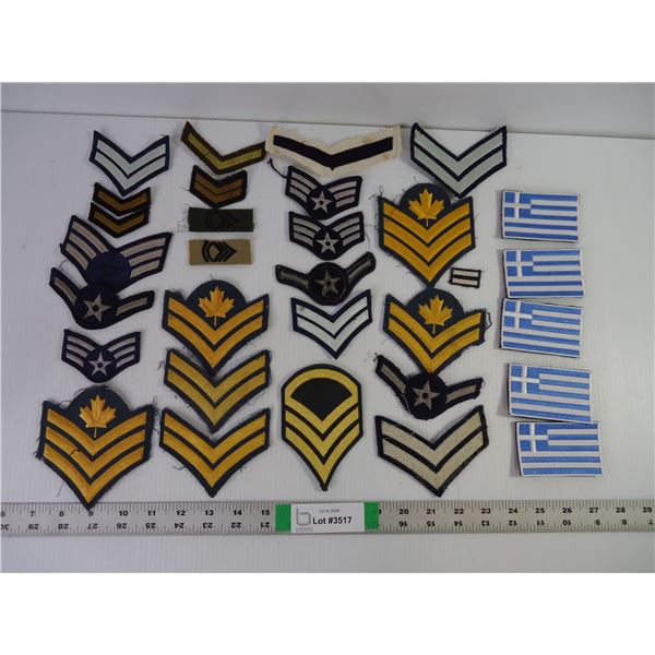 Lot of Military Chevrons and (5) Greece Patch Flags