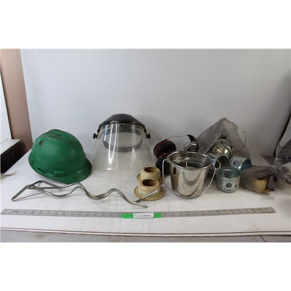 Hard Hat, Face Shield, Noise Cancelling Earmuffs, Assorted Electrical Hardware
