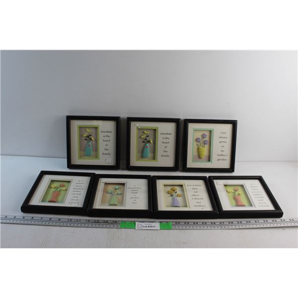 (7) Framed Wall Decorations 8'' x 8''