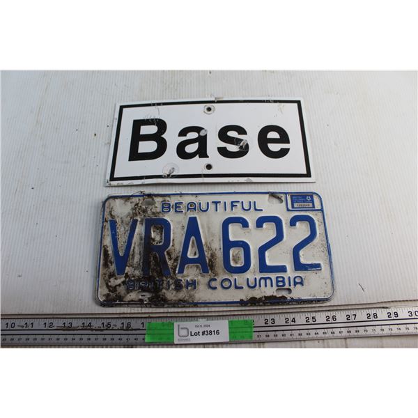 British Columbia (BC) License Plate and '' Base '' Sign 12'' x 6''