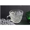 Image 12 : Hostess Glass Set (4) Plates and (1) Cup and (4) Green Glass Tea Cups