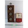 Image 1 : Wooden 3 in 1 Wall Thermometer, Barometer & Humidity Meter and Vintage Motorola Clock - As Is