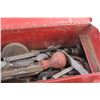 Image 5 : Tool Box with Assorted Tools & Hardware - Drill Heads, Ratchet Wrench, Wrenches and Misc.