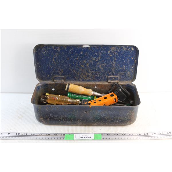 Tool Box with Assorted Tools - Screwdrivers, Wrenches & Measuring Tape
