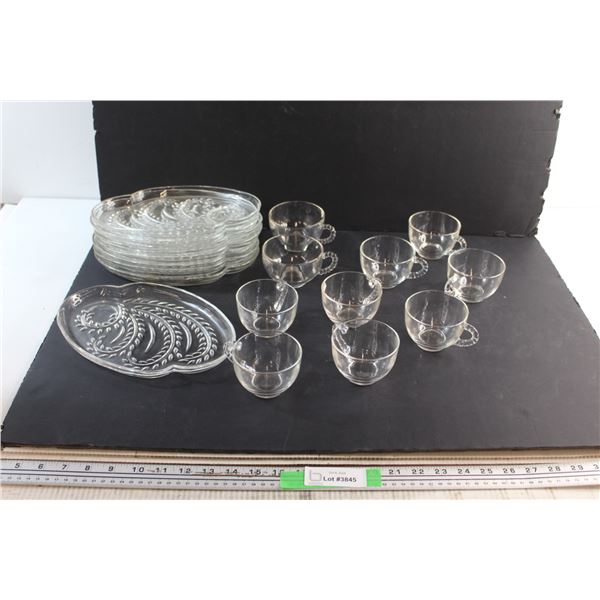 Federal Glass "Homestead" Snack Sets (8) Plates and (10) Tea Cups