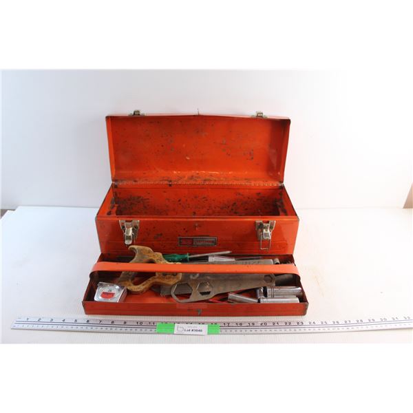 Craftsman Tool Box with Assorted Tools - Handsaw, Sockets, Wrenches, Screwdrivers and Measuring Tape