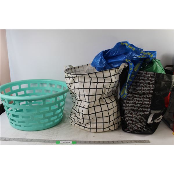 *Laundry Basket, Assorted Shopping bags