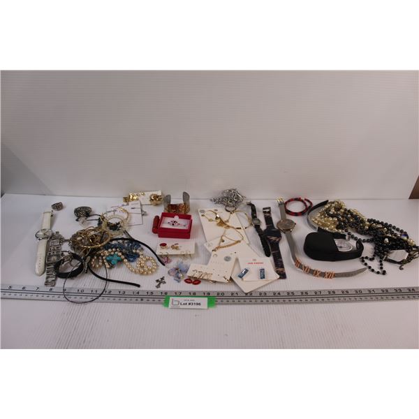 Costume Jewelry Lot: Watches, Necklaces, Bracelets, Earrings, Misc.