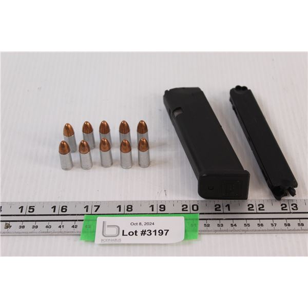 * (10) Luger 9MM Ammunition/Bullets, (2) Assorted Clips (One 9MM)