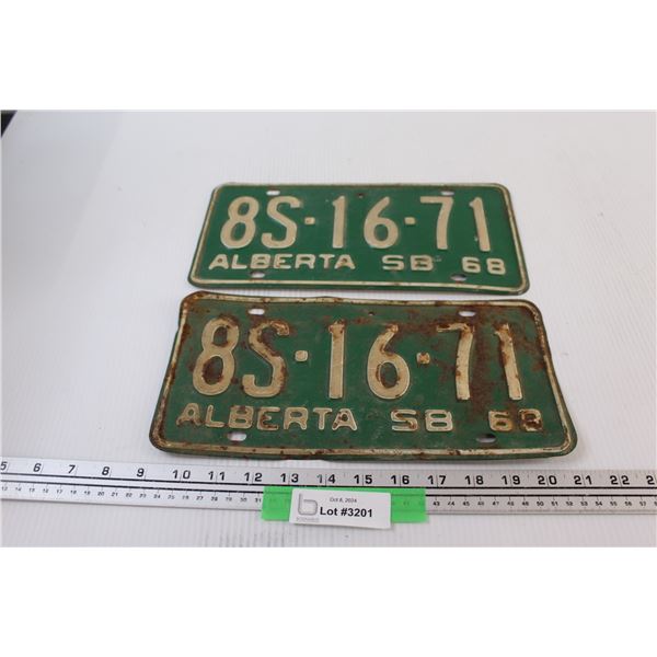 Pair of Alberta School Bus License Plates - 1968