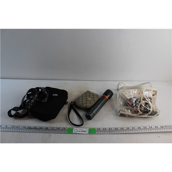 Vans Shoulder Bag, Coin Bag, Flashlight and Assorted Jewelry