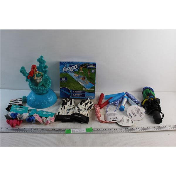 Hogo Water Slide, Scrunchies, Gloves, Jump Ropes, Umbrella and Mermaid Sprinkler