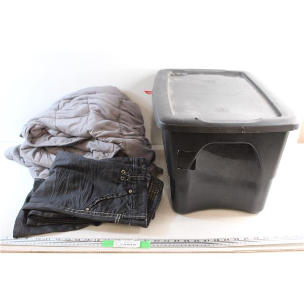 Weighted Blanket, Plastic Tote and Jeans - Size 34