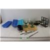 Image 1 : (3) Ice Cube Trays, Cutting Board, (2) Glasses, Candle Holder, Assorted Kitchen Ware