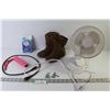 Children's Boots (size 8) - Sm Fan (working) - Beaded Earrings - Wii Controller - Makeup Remover