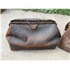 Image 12 : VINTAGE HANDCRAFTED LEATHER, SINEW, AND WOOD CAMEL SADDLE FOOTSTOOL AND LEATHER DOCTOR'S BAG