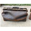 Image 13 : VINTAGE HANDCRAFTED LEATHER, SINEW, AND WOOD CAMEL SADDLE FOOTSTOOL AND LEATHER DOCTOR'S BAG