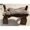 Image 7 : VINTAGE HANDCRAFTED LEATHER, SINEW, AND WOOD CAMEL SADDLE FOOTSTOOL AND LEATHER DOCTOR'S BAG