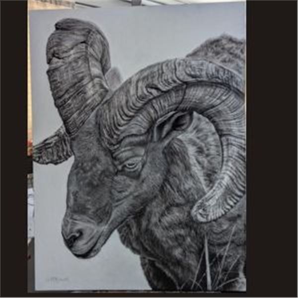 Mountain Warrior Custom Bighorn Sheep art piece by Charlie Clark