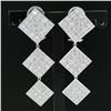 Image 2 : 18k White Gold 6 ctw Pave VVS E Diamond Graduated Drop Square Dangle Earrings