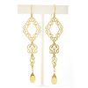Image 1 : 14K Gold Polished Flat Open Work w/ Briolette Citrine Long Drop Dangle Earrings